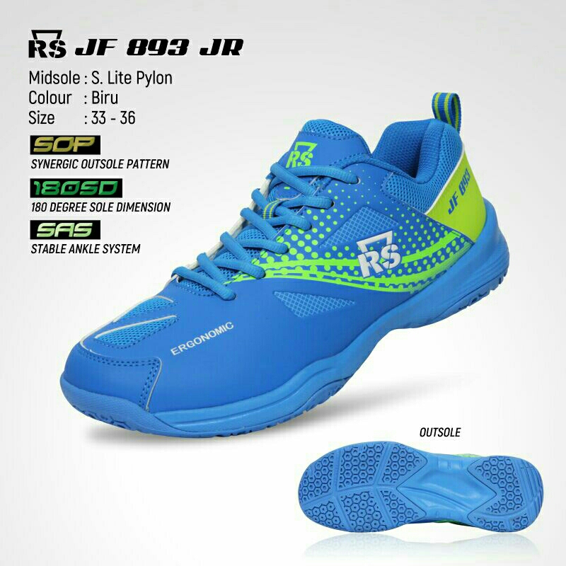 Sepatu Badminton Bulutangkis RS Jeffer 893 Junior Anak Dijamin Original Official Reinforce Speed