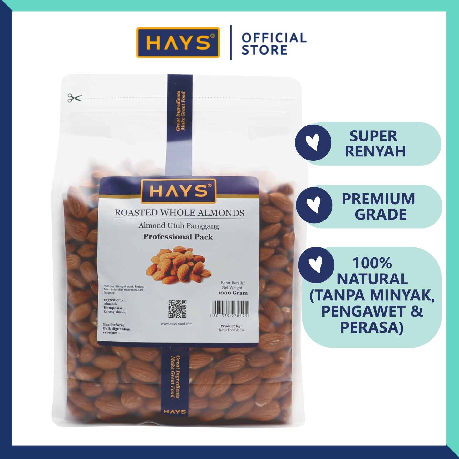 

50 Almond Utuh Panggang 1KG / Roasted Whole Almond 1KG - HAYS Best Seller ♪ヽ(