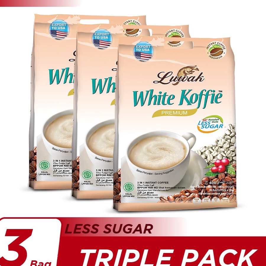 

[KODE HSSUR] Kopi Luwak White Koffie Less Sugar Bag 20x20gr Triple Pack