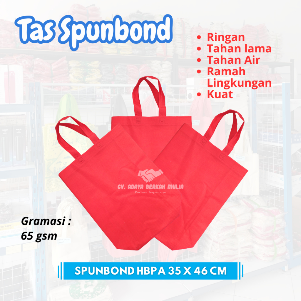 

Tas Spunbond HBPA 35x46cm/ Tas Ramah Lingkungan/ Tas Souvenir/ Tas Belanja/ Tas Laundry/ Tas Bingkisan/ Tas Seserahan/ Tas Kain Awet/ Tas Kain Tahan Lama