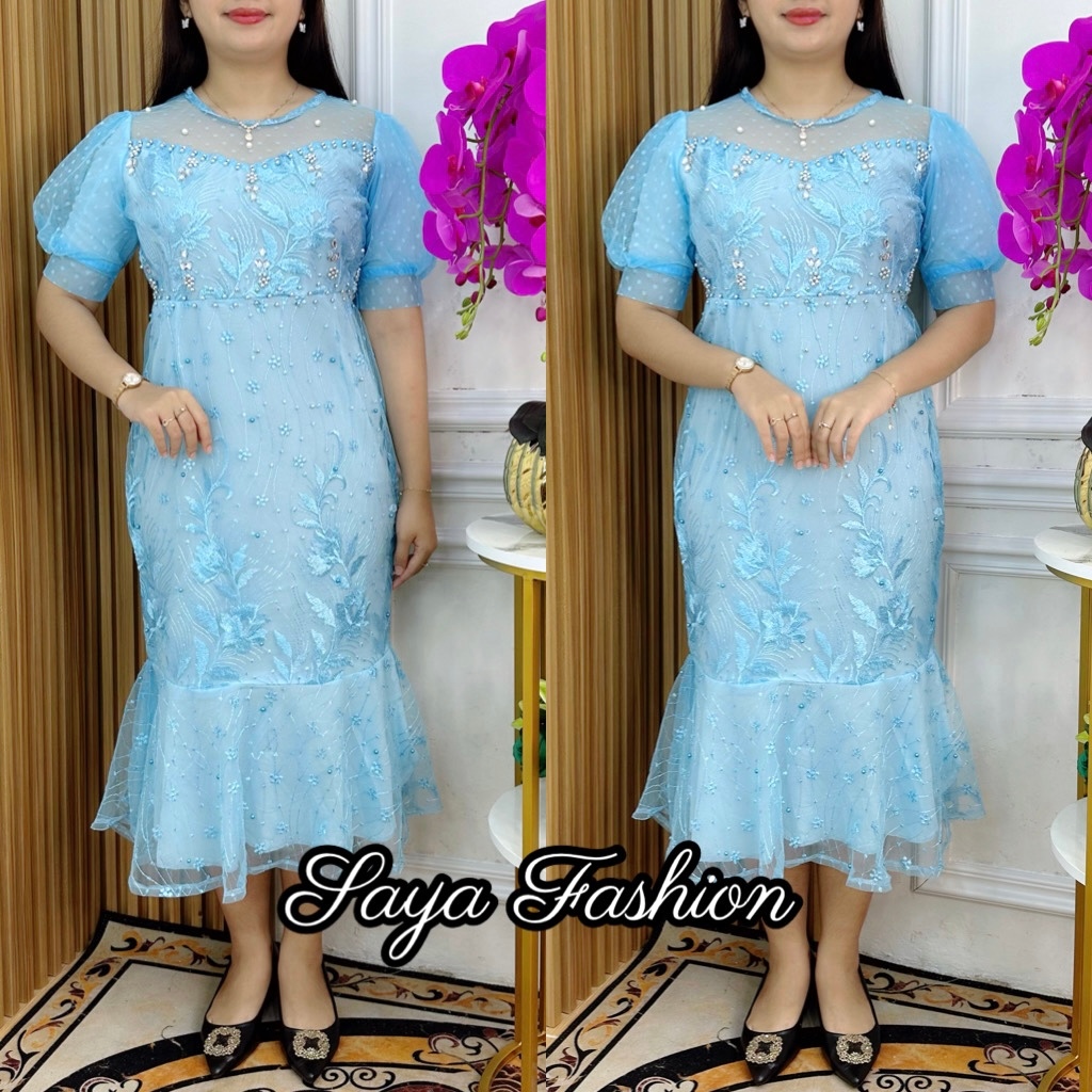 Dress Duyung Tile Bordir Permata Premium Gaun Midi Pesta 51030 M18