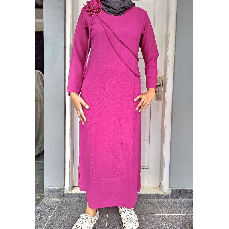 dress gamis abaya pink polos preloved second