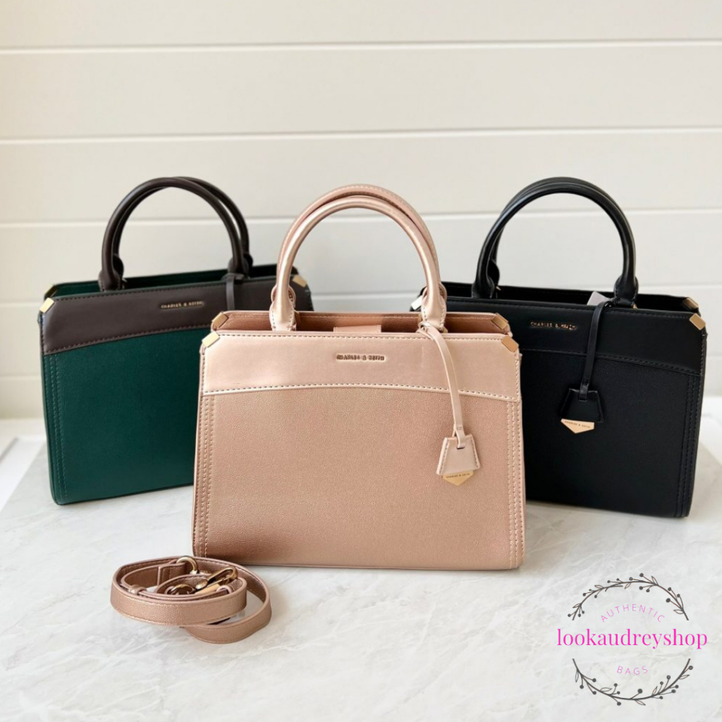 [100% ORIGINAL] CHARLES & KEITH Satchel Purse Metallic Edge Top Handle Bag | Tas Wanita | Tas Charle