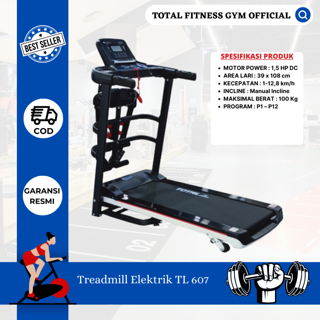 treadmill - treadmill elektrik tl 607 - tredmill - treatmill alat olahraga - treadmill lipat tl607 -