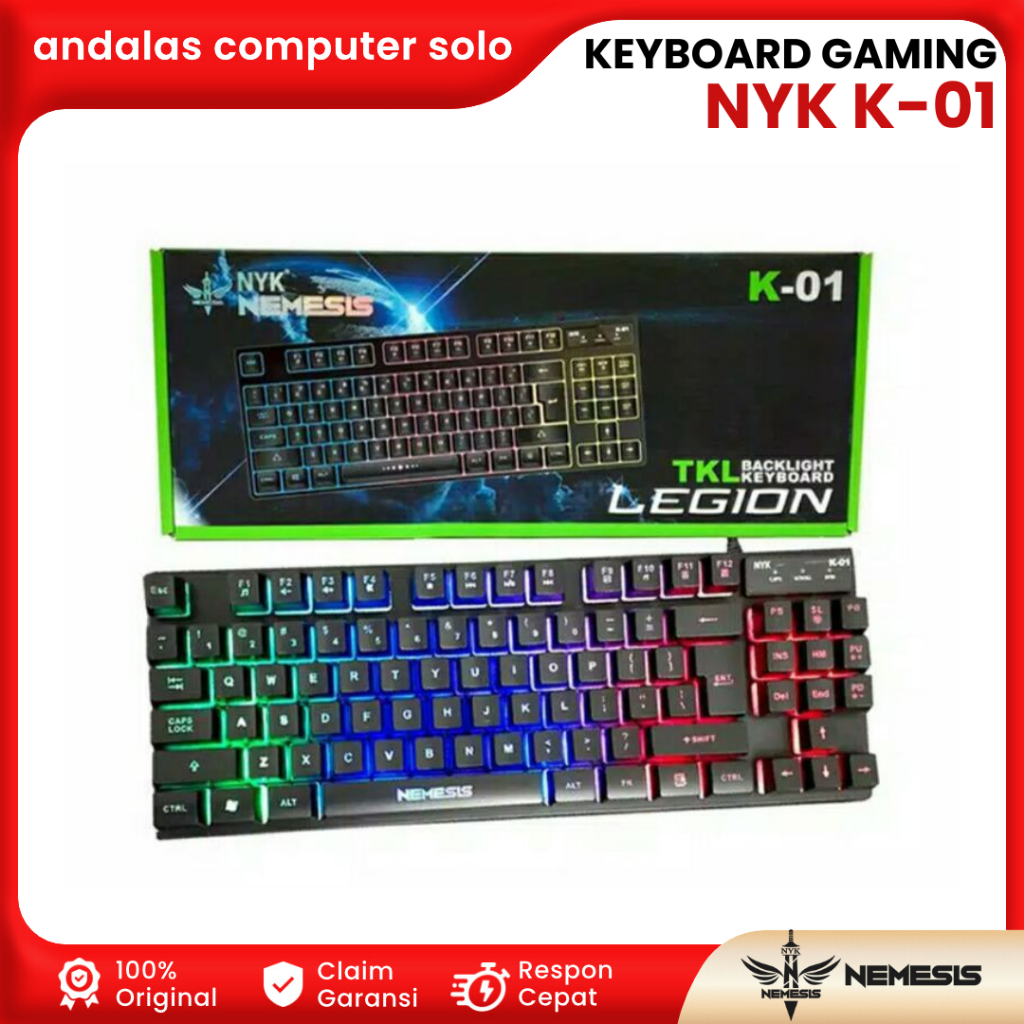 Keyboard Gaming Game NYK TKL Backlight K-01 RGB Aksesories Komputer PC