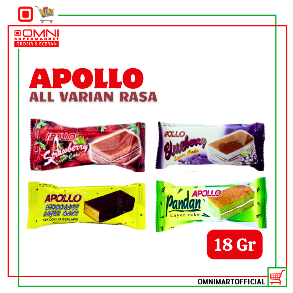 APOLLO CAKE ALL VARIAN RASA BLUEBERRY,STRAWBERRY,CHOCOLATE, PANDAN 18 GR