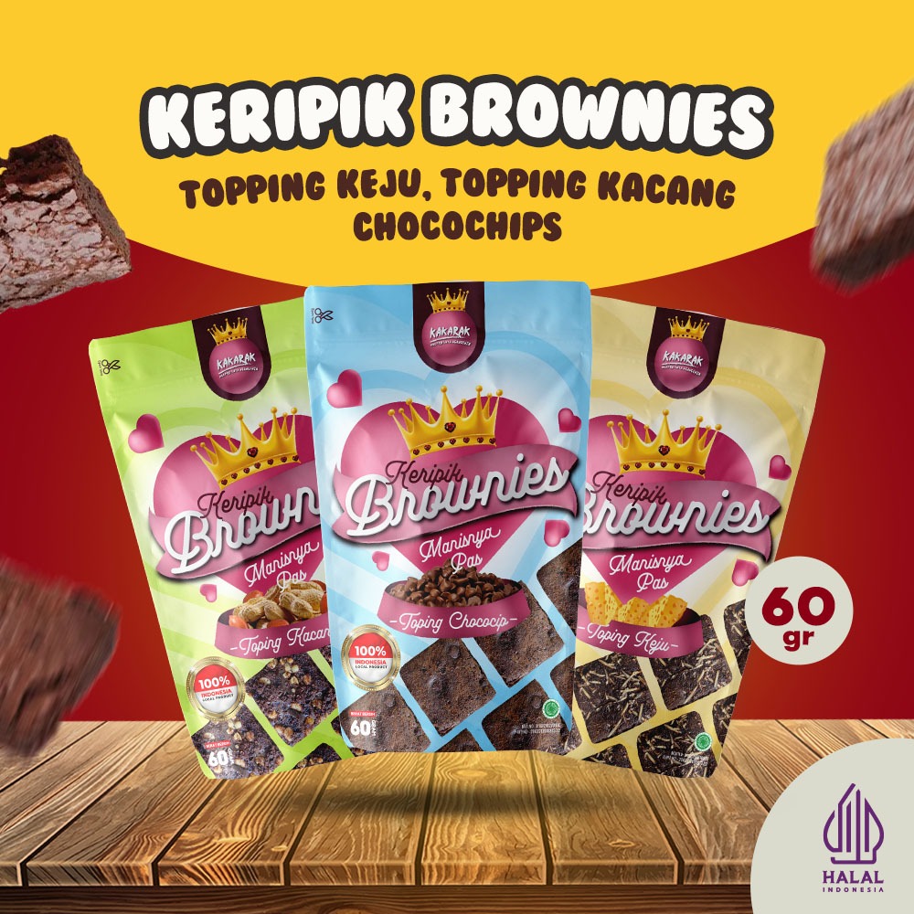 

Kakarak - Keripik Brownies Series - Cemilan Brownies Chips Topping Keju Kacang Chocochips Manis 65gr