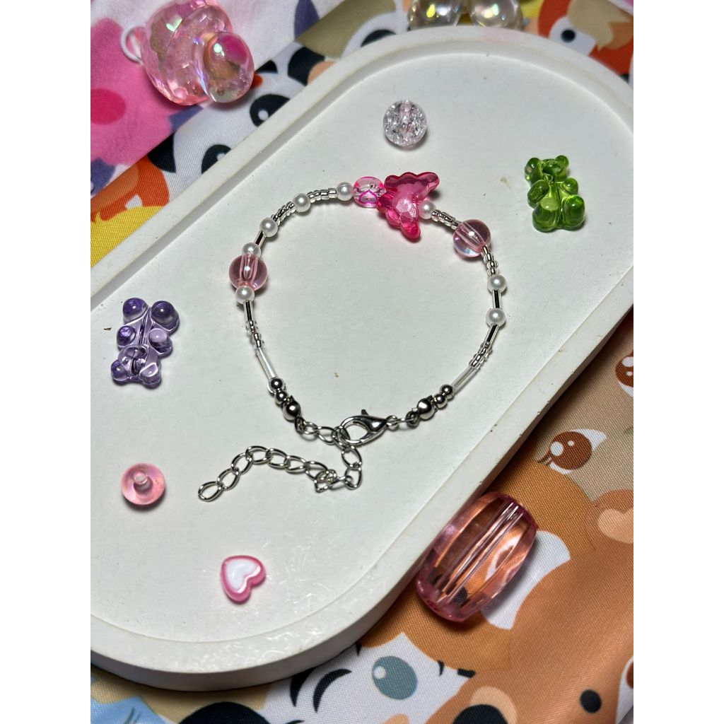 GELANG MANIK MANIK KUPU PINK / GELANG MANIK MANIK LUCU /GELANG MANIK KEKINIAN /GELANG MANIK MANIK AE