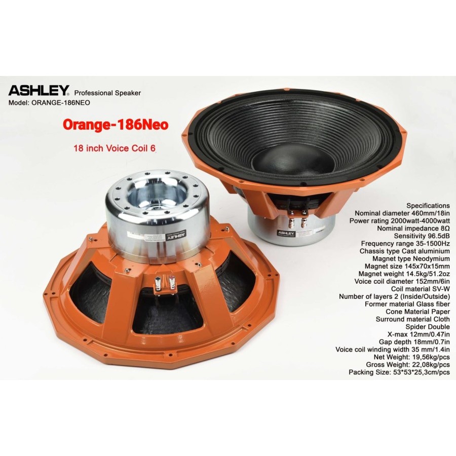SPEAKER KOMPONEN ASHLEY ORIGINAL ORANGE186NEO / ORANGE 186 NEO / ORANGE 186NEO