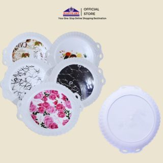 Nampan Baki Plastik Putih Bulat Motif Estetik Nampan Makanan Minuman Baki Makanan Food Tray 40 CM