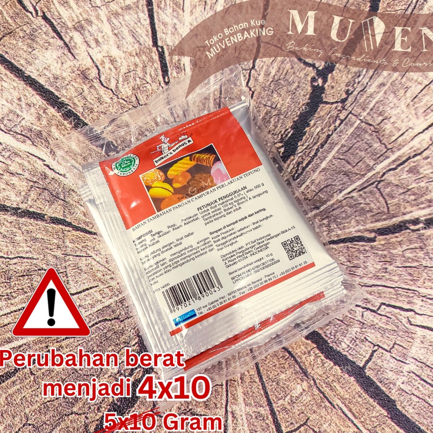 

[KODE PRODUK GEJEG4248] BREAD IMPROVER BAKERS BONUS A 4 x 10 Gr / BAKER'S SAF PENGEMBANG ROTI