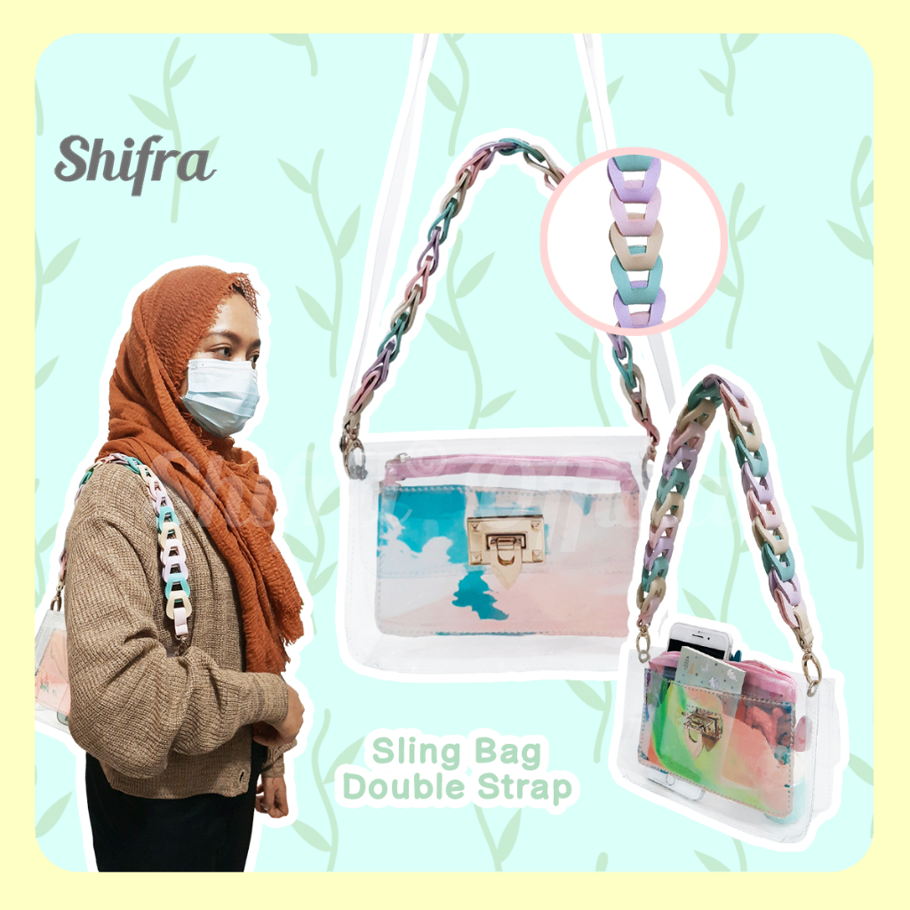 Shifra Tas Selempang Unik Wanita Remaja Mika Tali Panjang & Tali Rantai Bahan Colorful