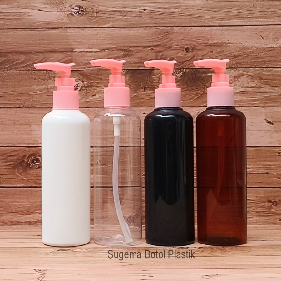 Botol Pump 250ml Clear Pump Clip Pink / Botol Pump 250ml Hitam Glossy / Botol Pump Lotion 250ml