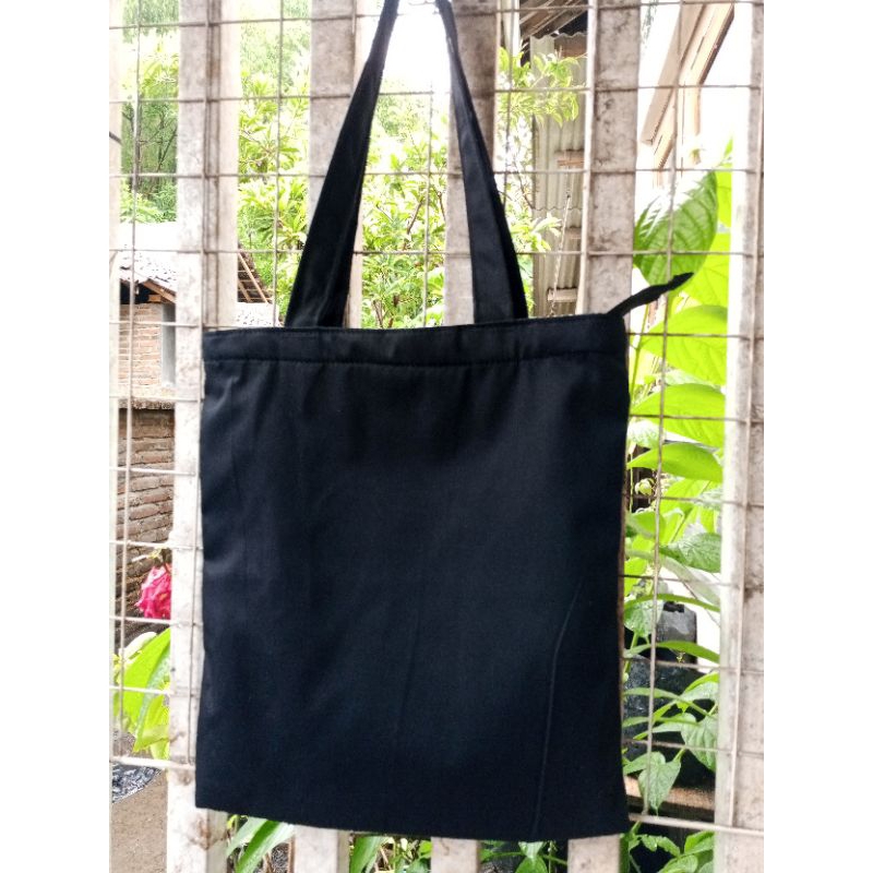 Tas Totebag kanvas drill polos hitam Tas Totebag resleting murah