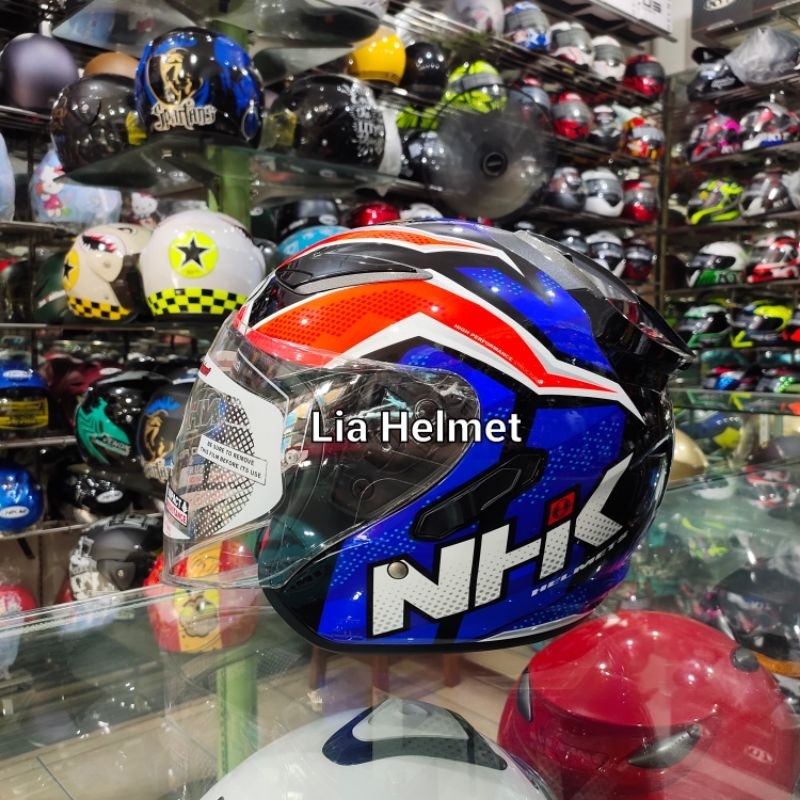 Helm half face NHK R1 Motif Subject Black/Orange/Blue / Helm NHK r1 motif original / NHK R6 motif su