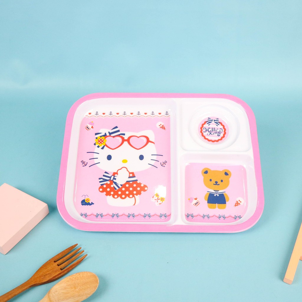 Vanda Hello Kitty Piring 3 Sekat 10,5" Melamin SNI / Piring Makan Anak Melamin
