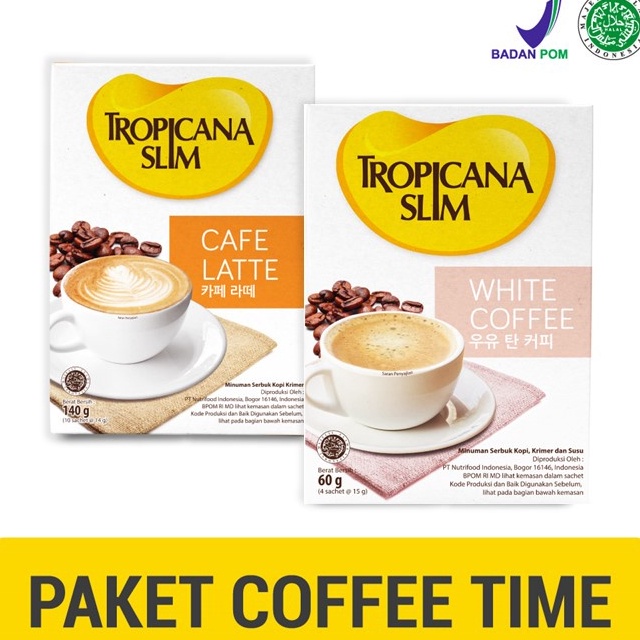 

Ready Paket Coffee Time - Tropicana Slim Cafe Latte + Tropicana Slim White Coffee - Kopi Bebas Gula ➩↓✮≛