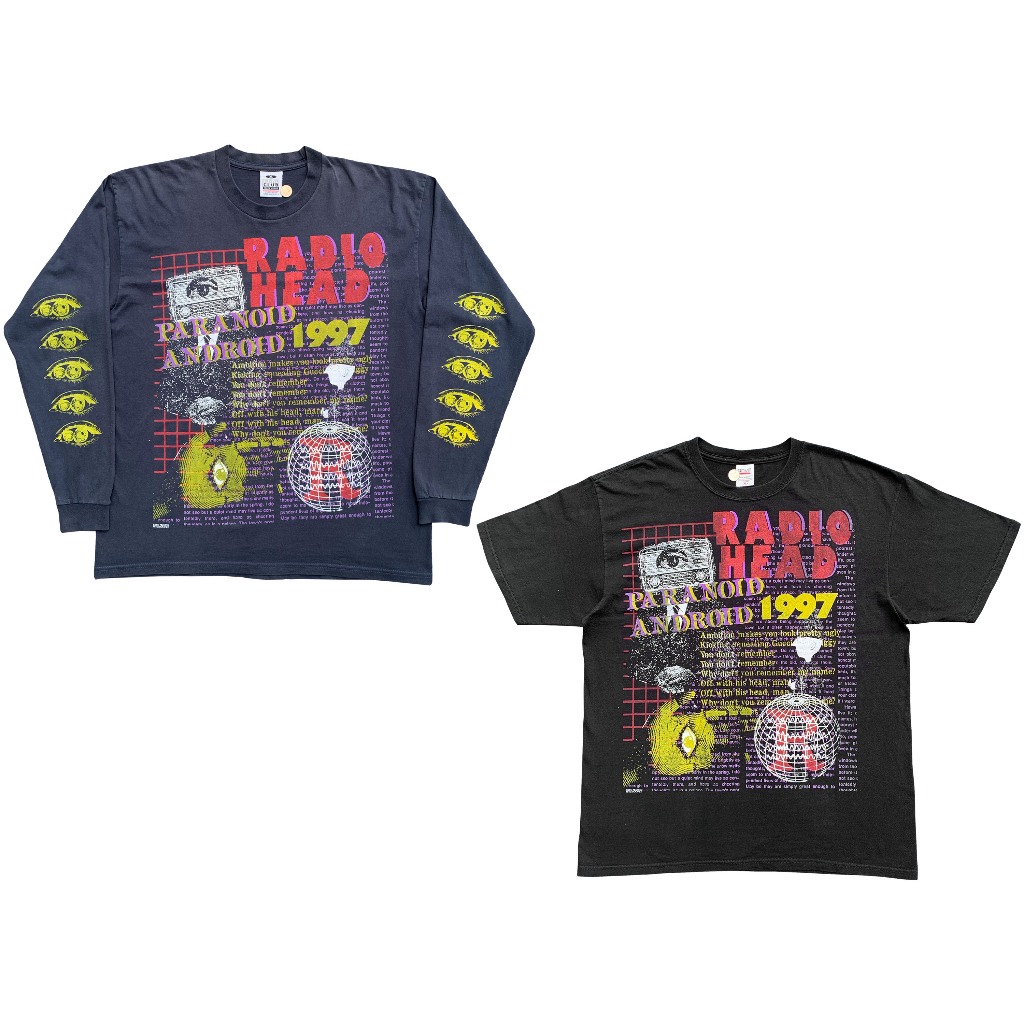 Hand printed Paranoid android radiohead on vintage tshirt