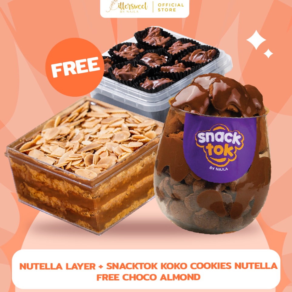 

Ready Bittersweet by Najla - Bundling Choco Hazelnut Layer, Snacktok Koko Crunch Cookies Choco Hazelnut & Choco Almond ➠❉✳