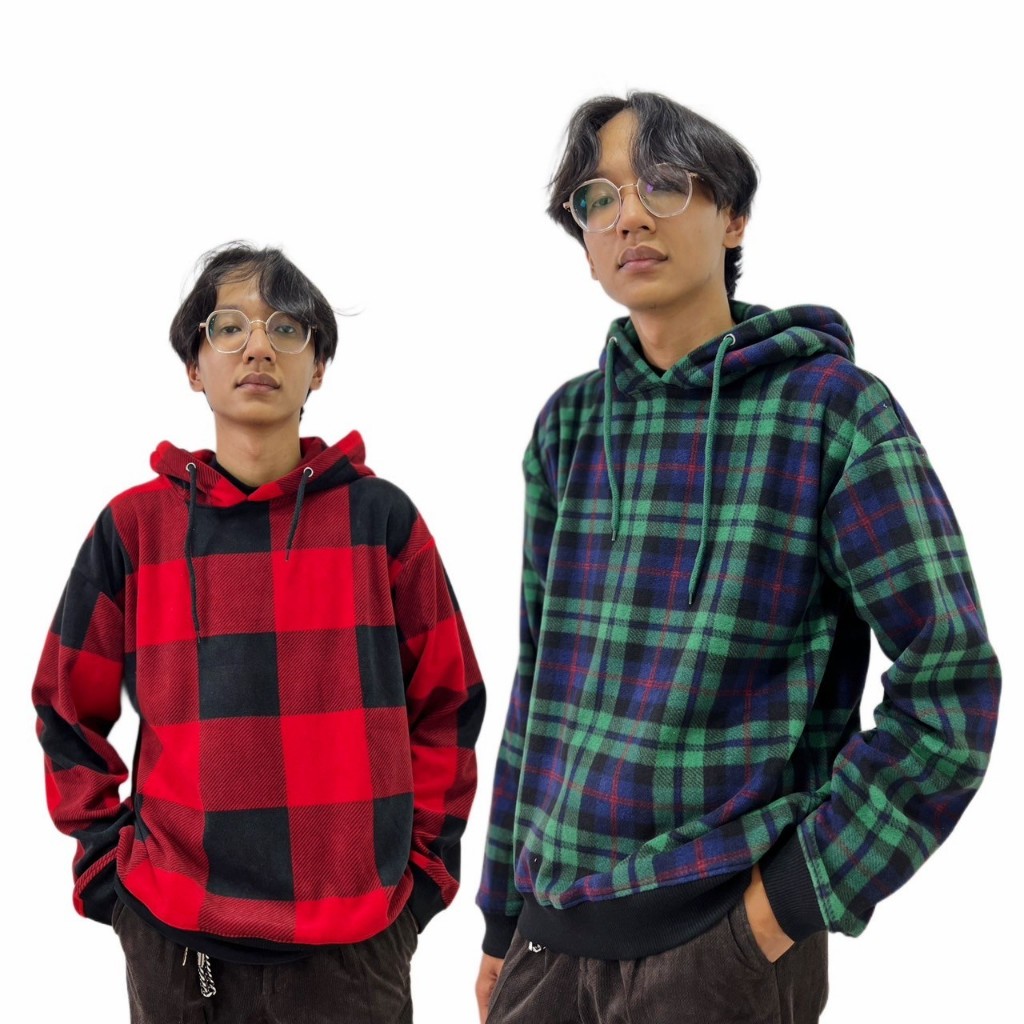 Sweater Hoodie Pria Wanita Pacth Kotak Kotak Premium - Hoodie Jumper Pria Kotak Merah