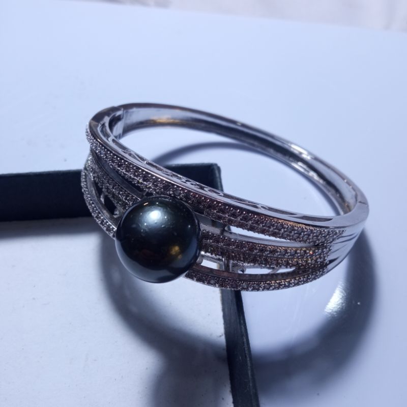 Gelang bvlgari mutiara air laut big size jumbo 14mm 15mm warna hitam grade A  setelan perhiasan muti