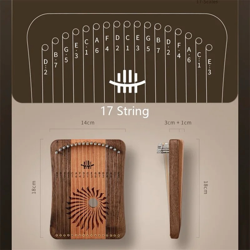 Hluru kalimba lyre harpika harpa mini instrument 17 string