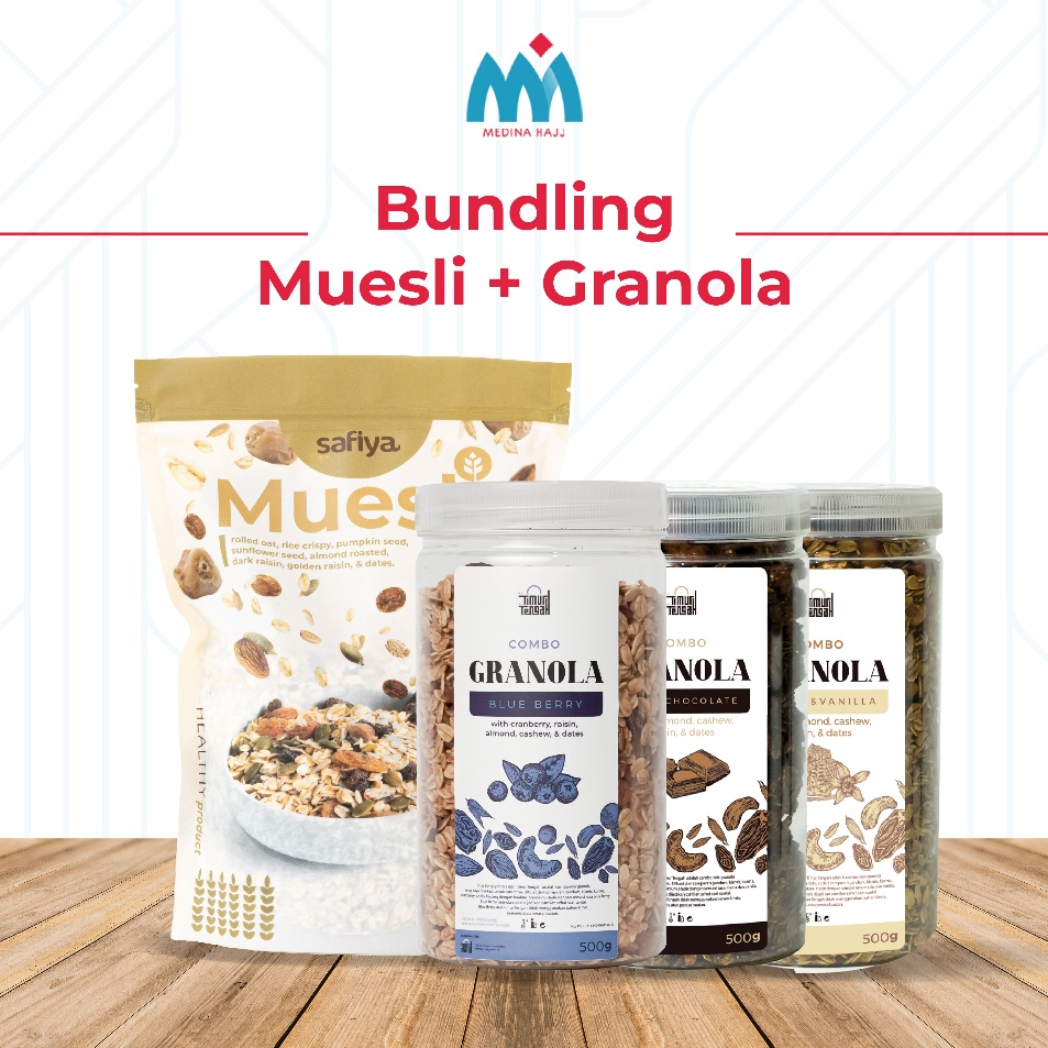 

[KODE PRODUK 0PEOG3982] [Paket Hemat] Special 2 IN 1 Muesli Safiya 500 gr + Granola Timur Tengah 500gr