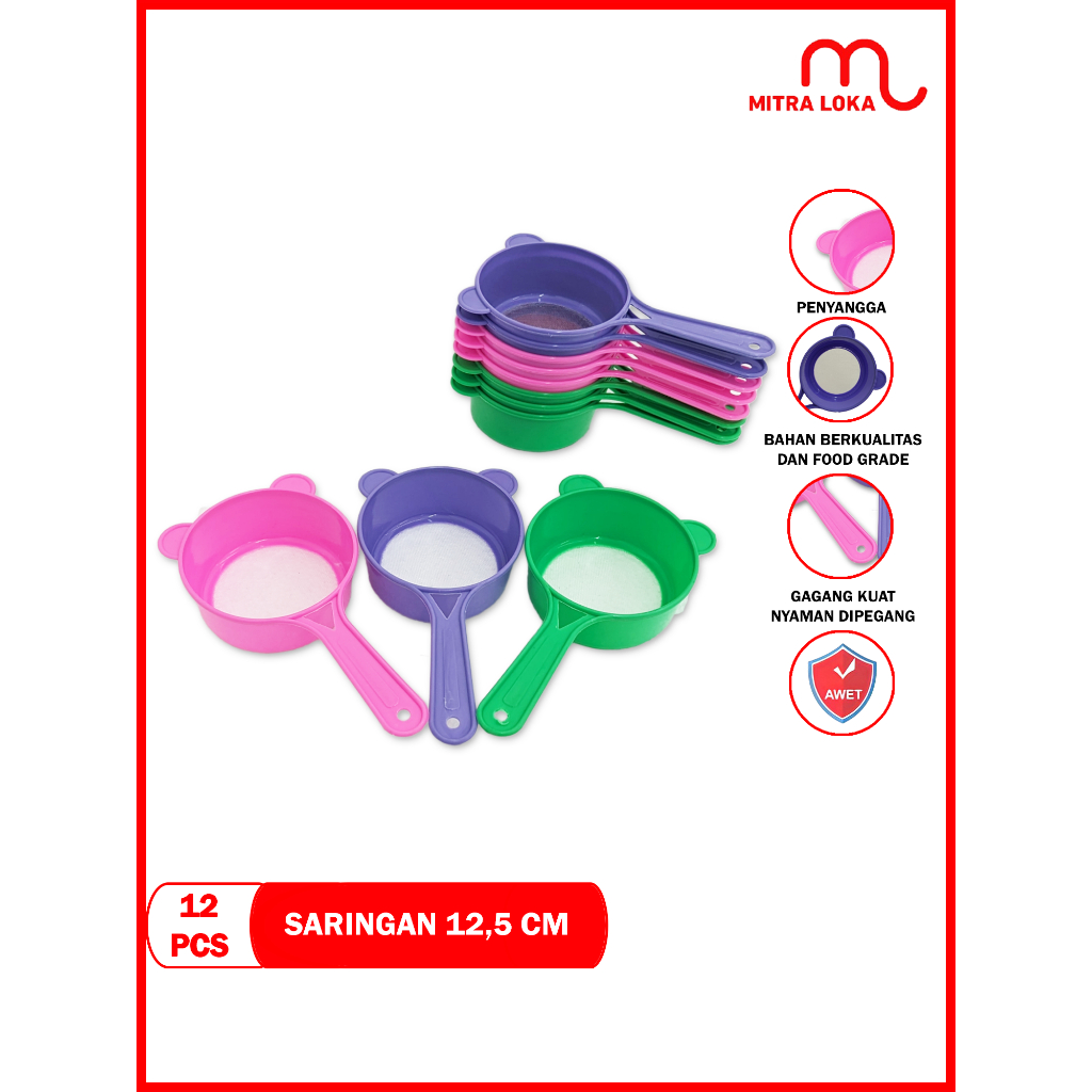 Mitra Loka 12 Pcs Saringan Teh Kopi Plastik 12.5cm Ayakan Tepung