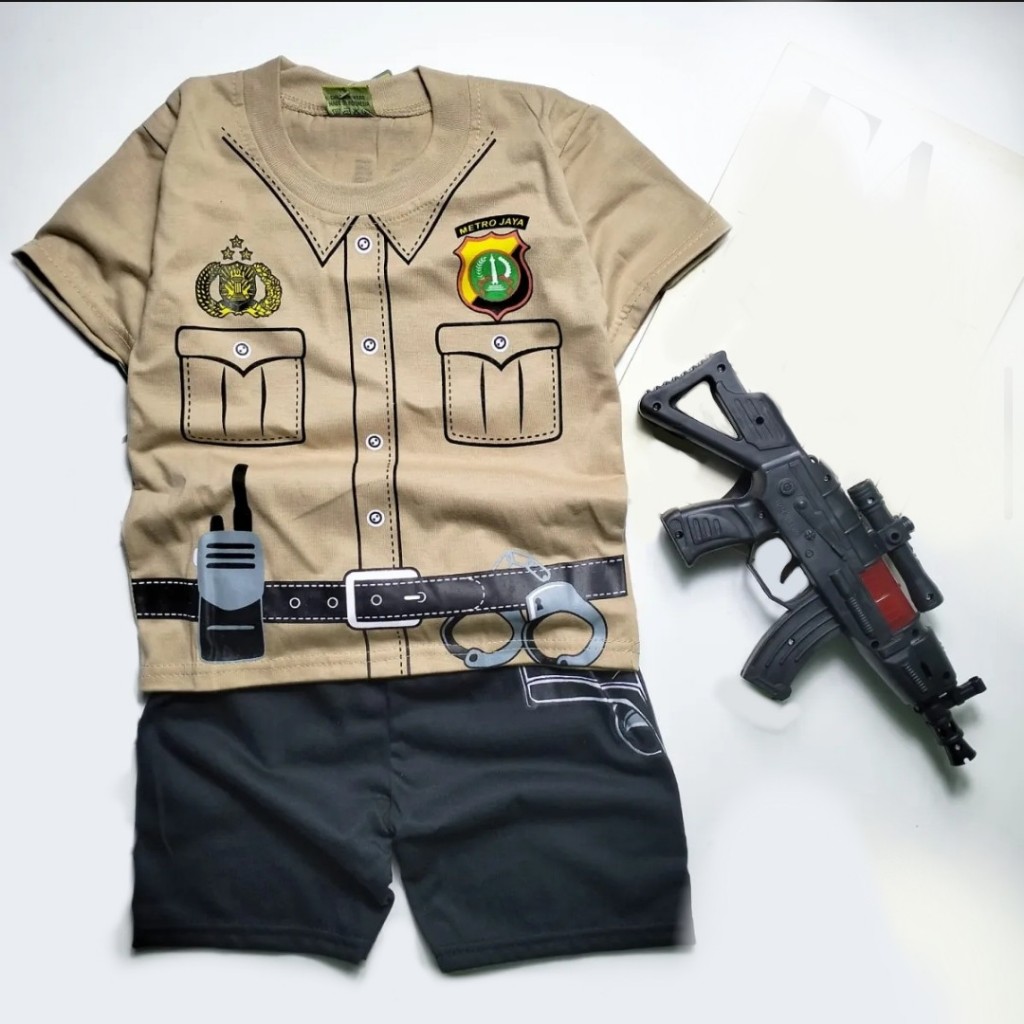 Setelan Baju Polisi Anak Laki Laki Umur 2 - 10 Tahun Pakaian Kaos Atasan Polisi Anak Lengan Pendek K