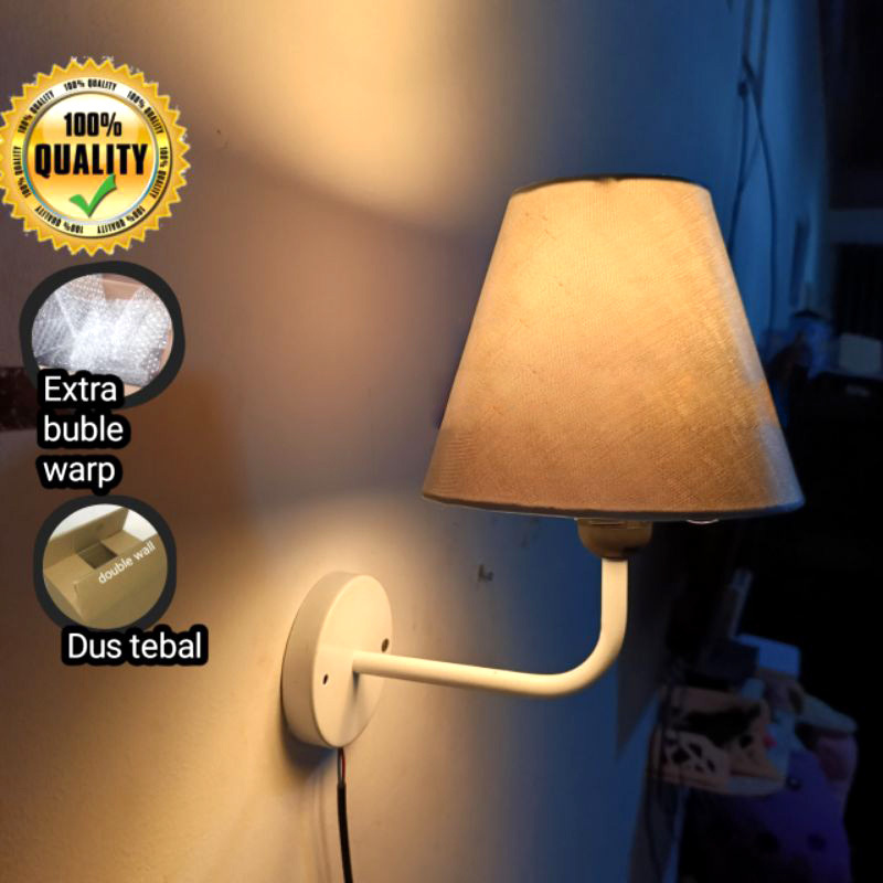 lampu hias dinding kap rangka besi lapisan kain fibber PVC minimalis elegan simple lighting living d