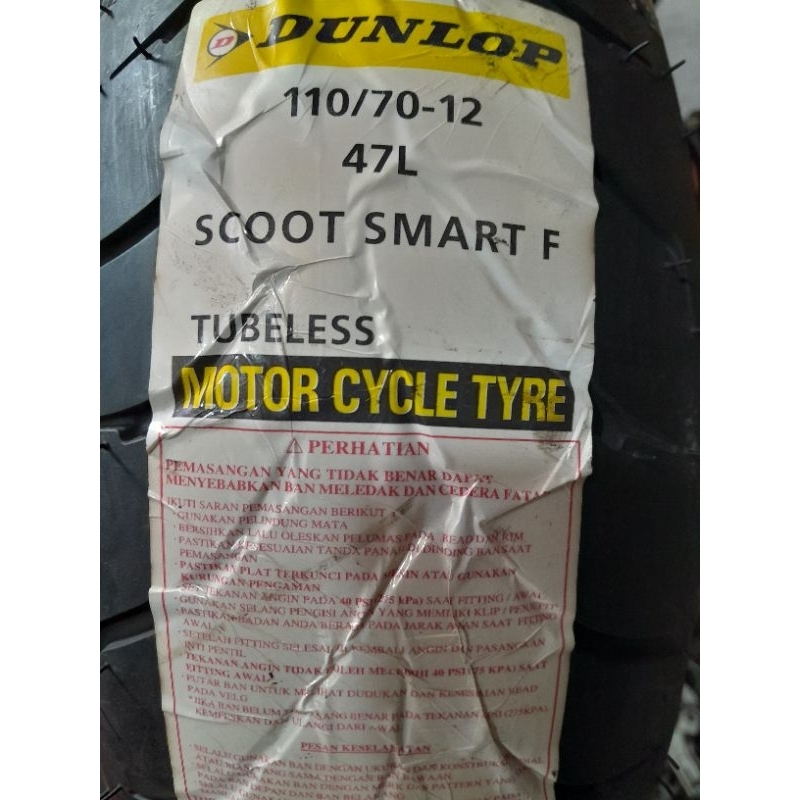 BAN DUNLOP SCOOTSMART F 110/70-12 DEPAN YAMAHA FAZZIO, VESPA, FILANO TUBELESS