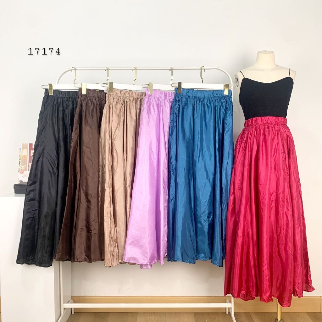 522133 - 17174 ROK SLIKY ORGANZA POLOS FULL PINGGANGNYA KARET KELILING MODEL ROK A NGEMBANG PREMIUM 