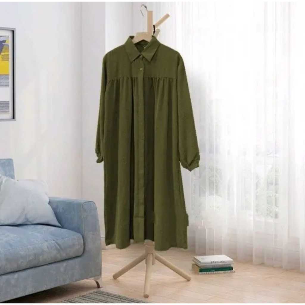 BIG PROMO LONG DRESS TUNIK AZKIA POLOS FULL KANCING JUMBO / ATASAN WANITA MUSLIMAH