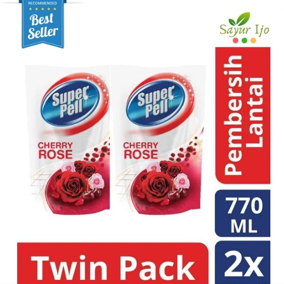 SUPER PELL Fresh Cherry Rose 770 ML x 2 Pouch Wangi Buah Ceri Sabun Pembersih Lantai