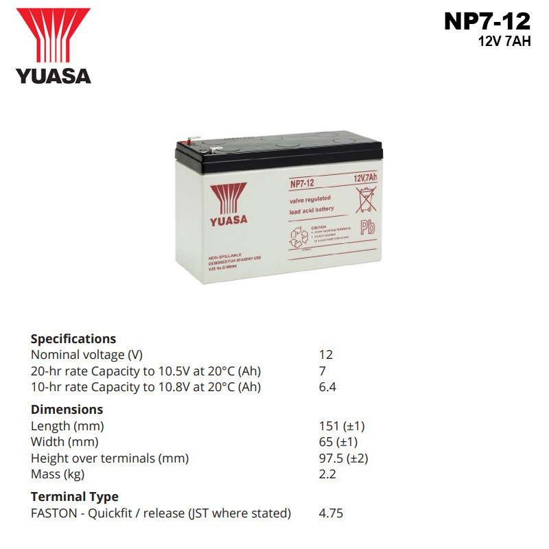 BATERAI AKI KERING Yuasa VRLA NP7-12 [ 12V 7Ah ] - BATERAI BATRE BATTERI AKI KERING 12V 7AH - BATERA