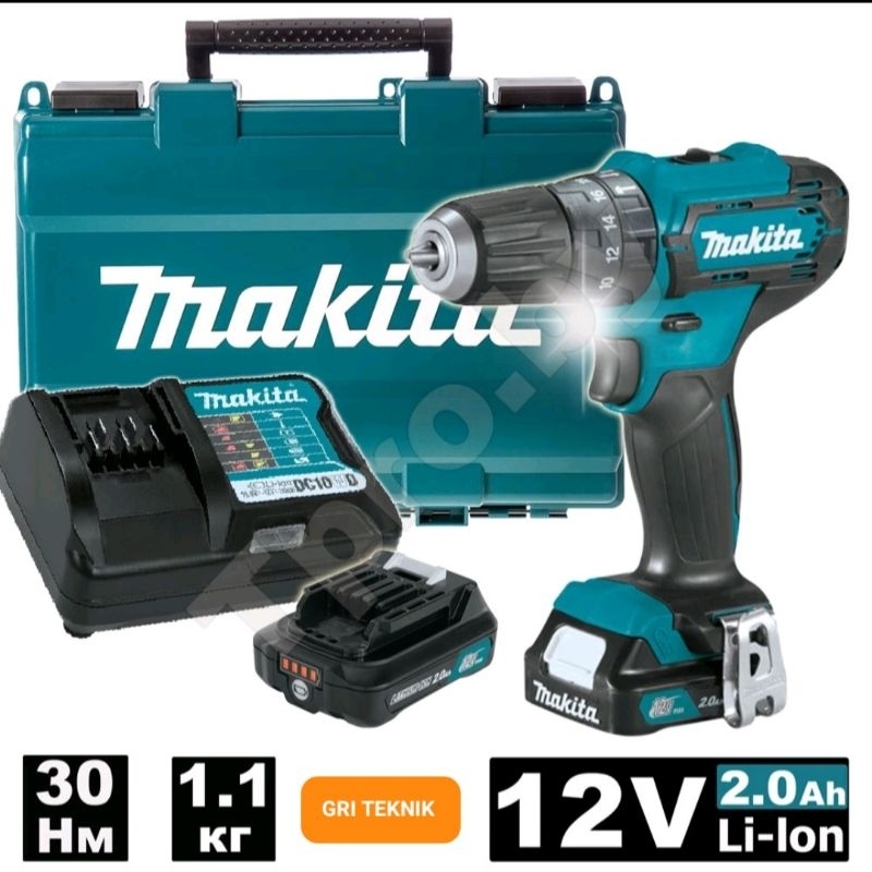 HP333DWYE  ASLI MAKITA MESIN BOR CAS BATERAI HP333DWYE 12 V ( 2 BATERAI DAN 1 CAHEGER )