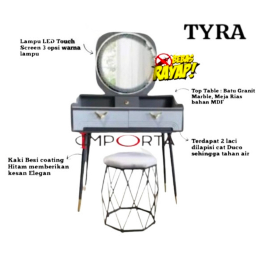 IMPORTA Meja Rias Lampu LED / Meja Rias Kekinian / Meja Rias Ala Korea / Meja Rias Import Tyra Dress