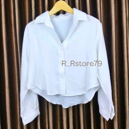 Baju Atasan Crop Wanita Kekinian Kemeja Crop Wanita Lengan Panjang