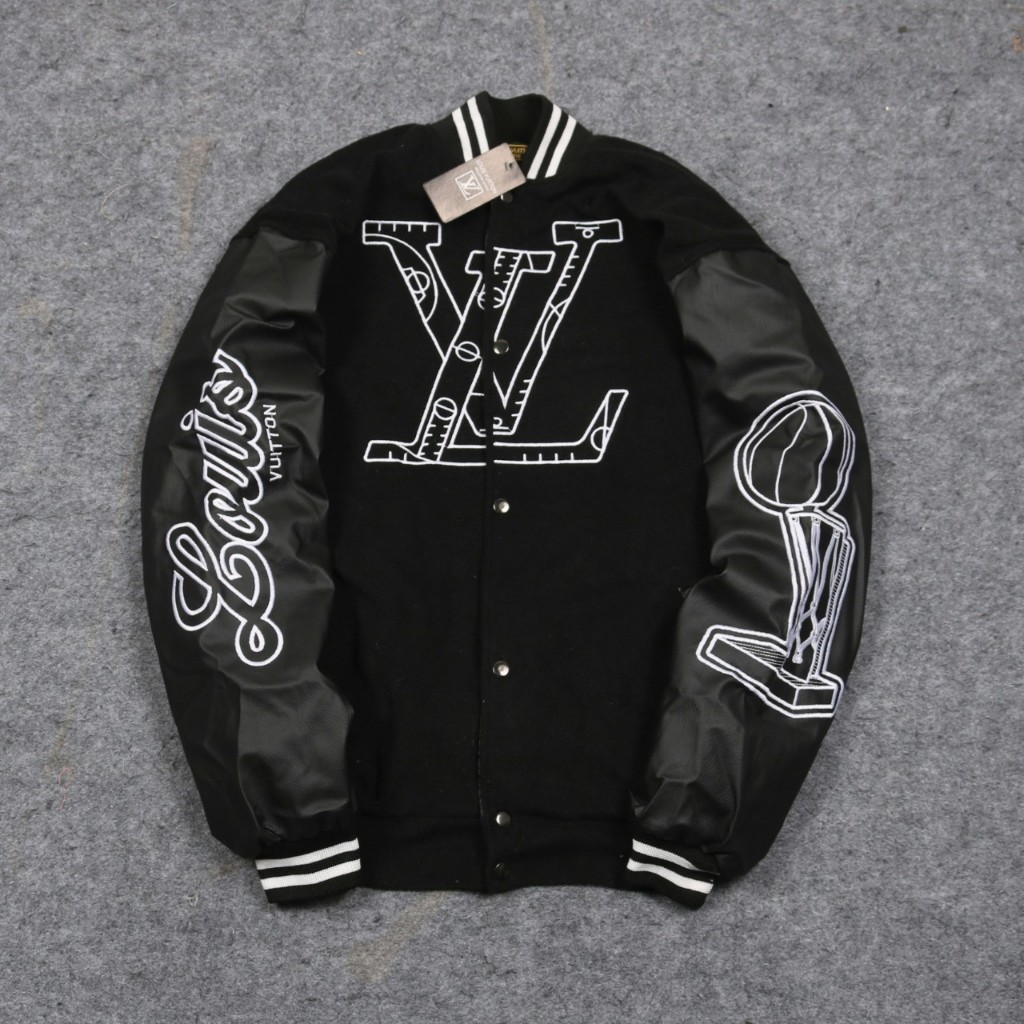Jacket Varsity Louis Vuitton Lv Full Bordir Hitam FullTag & Label