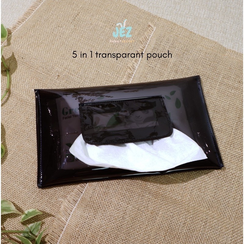 LEIKA POUCH - 5 in 1 TISSUE POUCH TRANSPARAN MIKA PVC TRAVEL POUCH SANITARY DOMPET WANITA UNDER