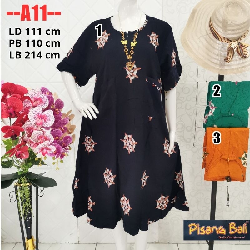 Daster Payung Kerut Dada Cap Batik Pisang Bali / Dress Fuji Tali Belakang Busui Menyusui Adem Termur
