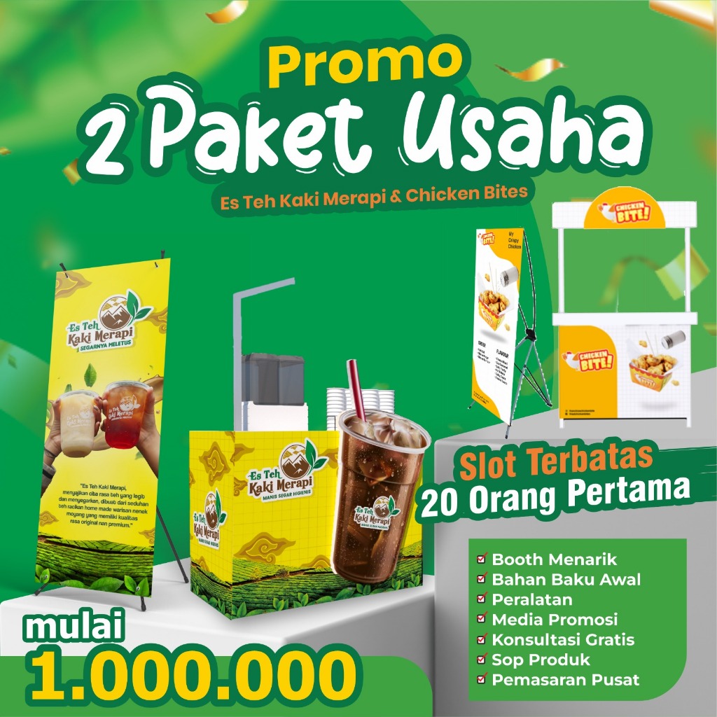 

Paket Usaha Es Teh Kaki Merapi & Chicken Bite