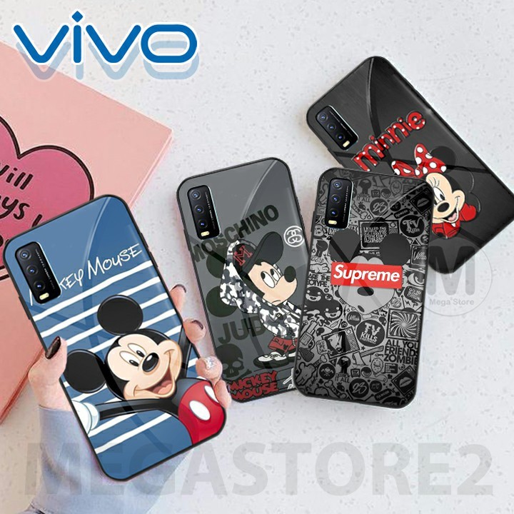Softcase Glass Kaca Vivo Y20 Y20s Y12s Terbaru Motif Mickey Mouse [MG80]