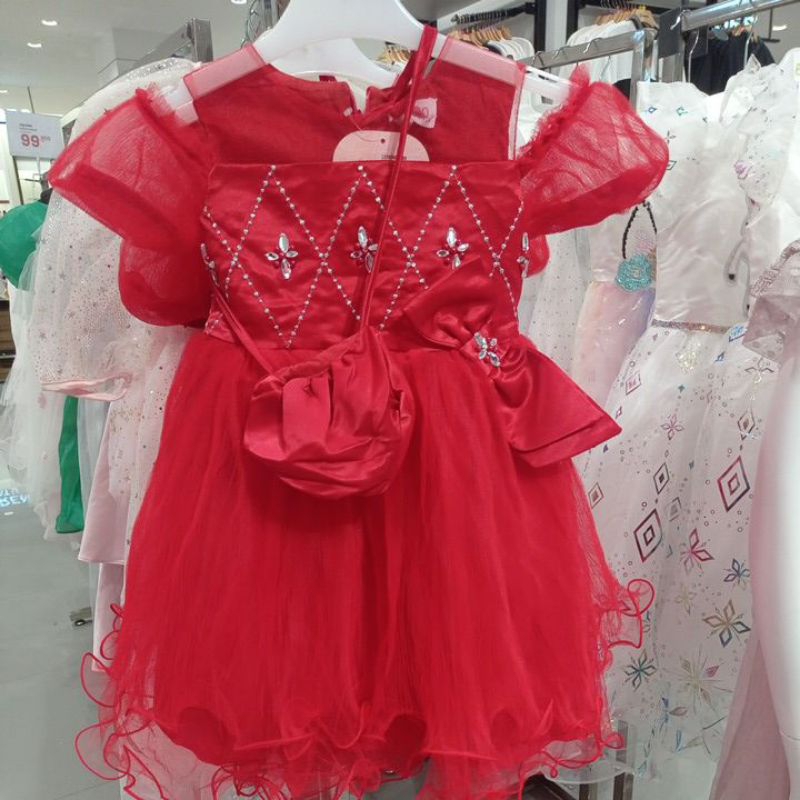 balloon dress merah  anak perempuan umur 4 tahun sampai 10 tahun dress party