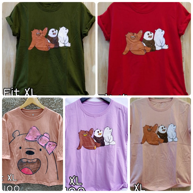 (Size XL) Kaos Cewek Atasan Tshirt Wanita Dusty Lilac Hijau Army Merah Panda Lucu ukuran LD 100cm si
