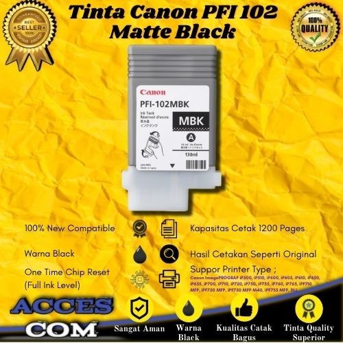 Cartridge Tinta Compatible Canon PFI 102 Matte Black (MBK) Printer iP500 iP510 iP600 iP605 iP610 iP6