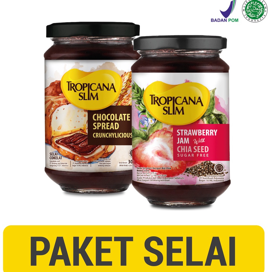 

Terlaku. Paket Sarapan - Tropicana Slim Chocolate Spread 300 gram + Tropicana Slim Strawberry Jam 375 gram