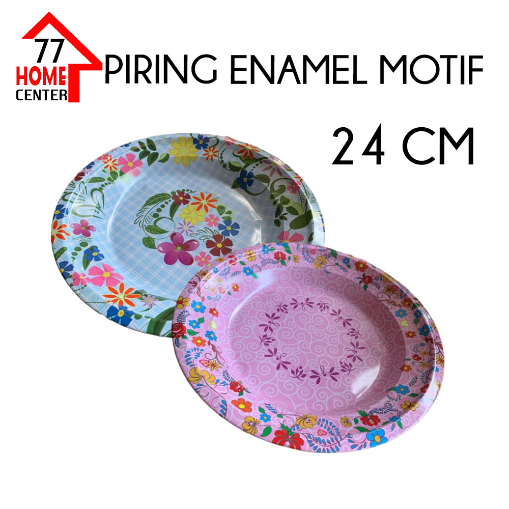 Piring Enamel Motif 1 Lusin 12 PCS Diameter 20cm 22cm 24cm / Piring Seng / Piring Bunga