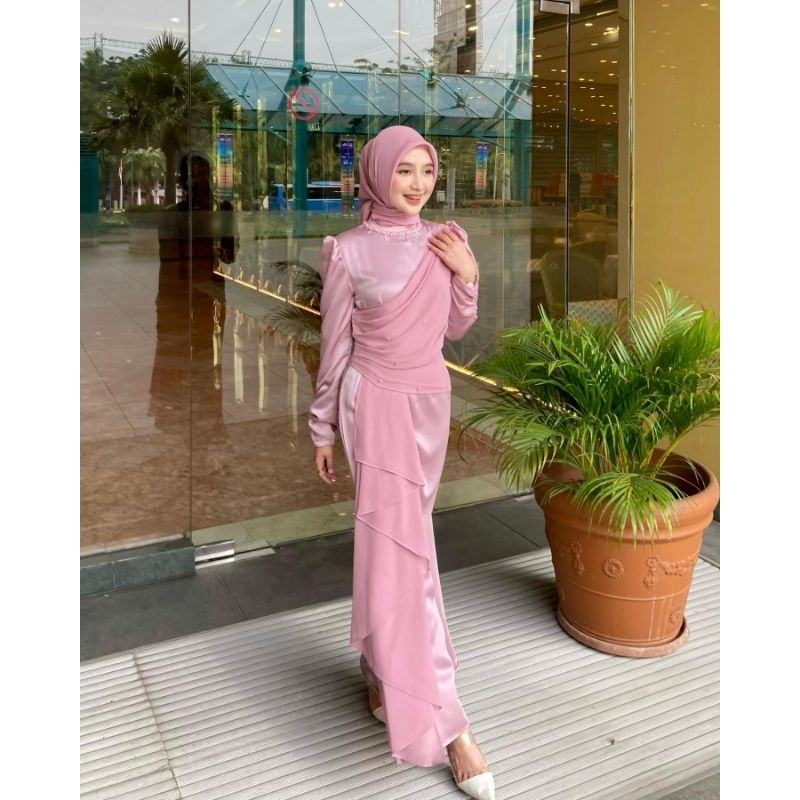 Sheila Dress - Dress Satin Payet gamis kondangan seragam bridesmaids couple gaun prewedding murah