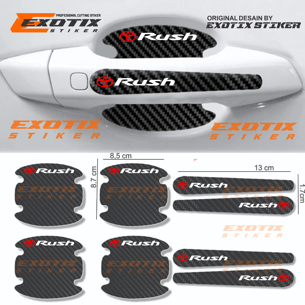 8pcs stiker carbon handle pintu mobil toyota rush cutting stiker pelindung gagang pintu mobil